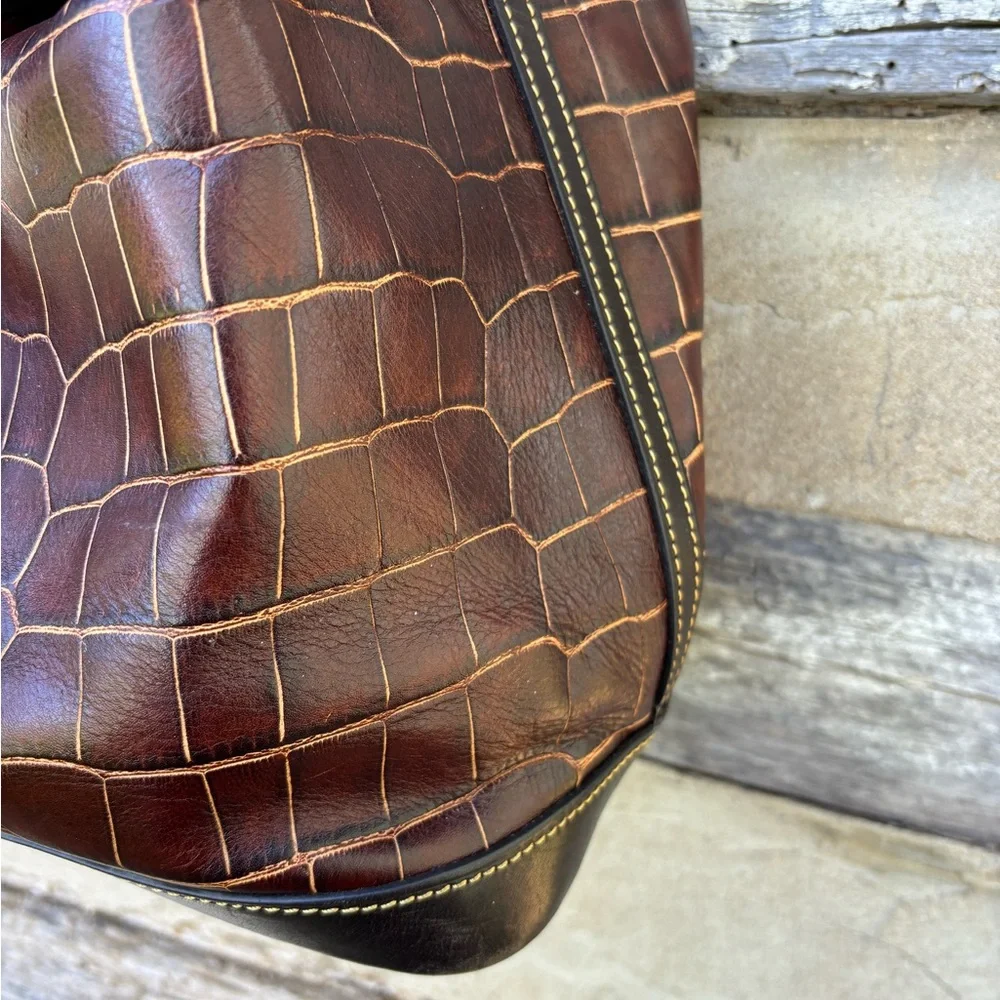 Dooney & Bourke Croc-Patterned Leather Shoulder Bag with Gold Toned Hardware - Picture 7 of 15
